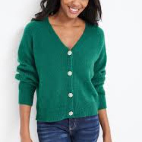 Vintage Cropped Textured Fuzzy Sweater Sz L Green Embellished Button - Picture 1 of 11